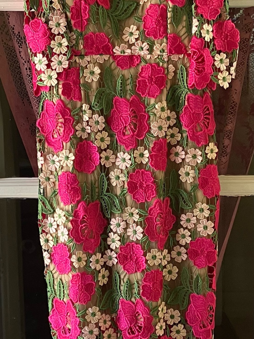 Xscape Woman’s Floral Lace Dress in Pink & Green size 2